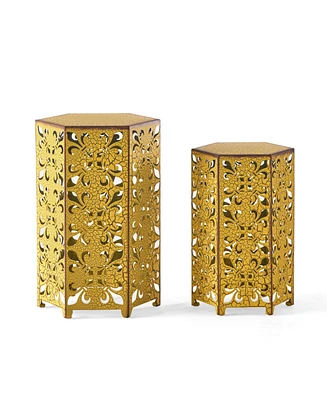 Vintage-Inspired Fleur-de-Lis Nesting Tables for Indoor/Outdoor Elegance