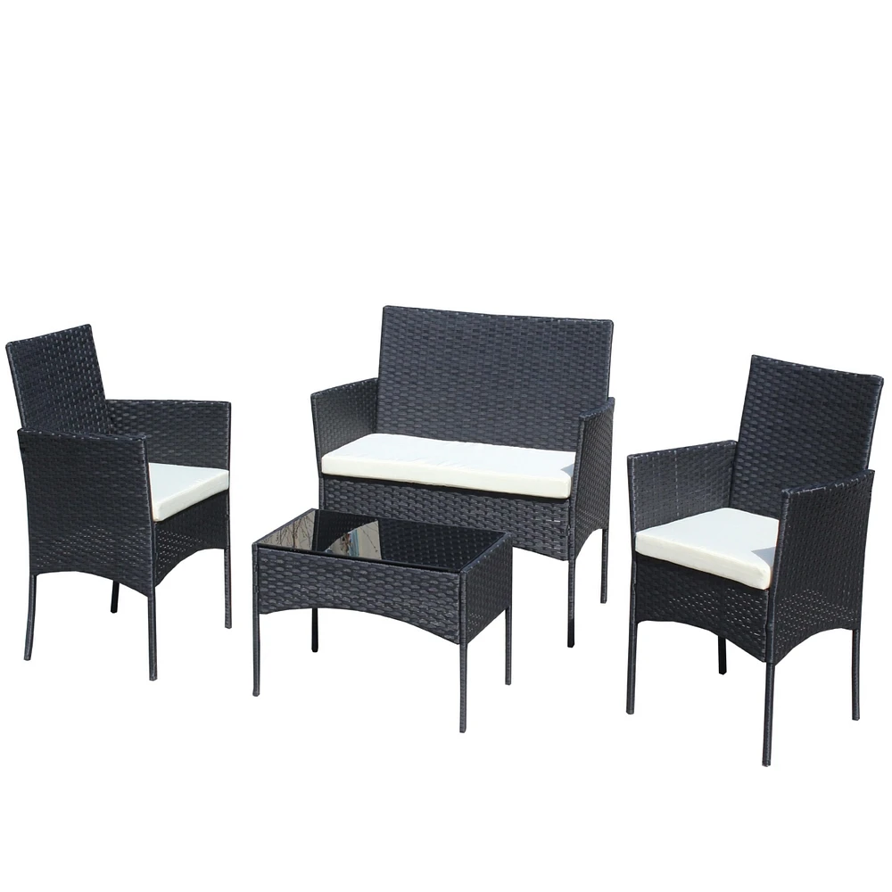 Stylish and Durable 4-Piece Wicker Sectional Set with Tempered Glass Table