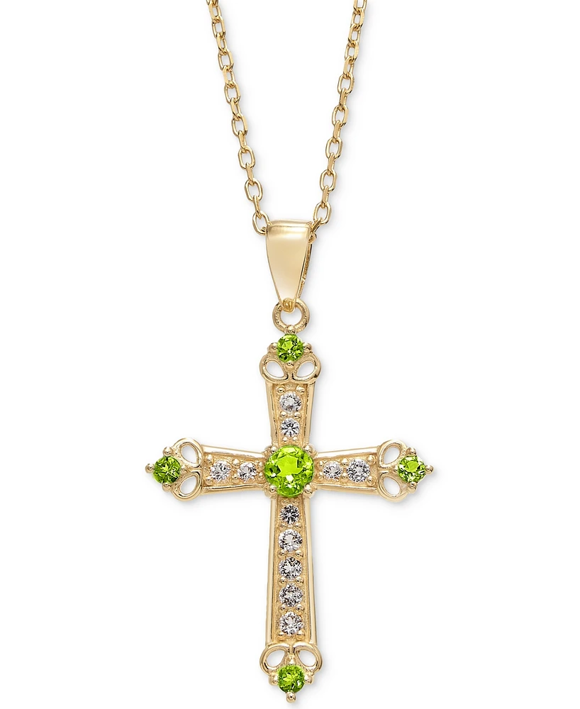 Sky Blue Topaz (1/3 ct. t.w.) & White (5/8 Cross 18" Pendant Necklace 14k Gold-Plated Sterling Silver (Also Citrine, Onyx, Perid