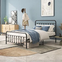 Full Metal Platform Bed Frame With Headboard Strong Slat Support No Box Spring Needed