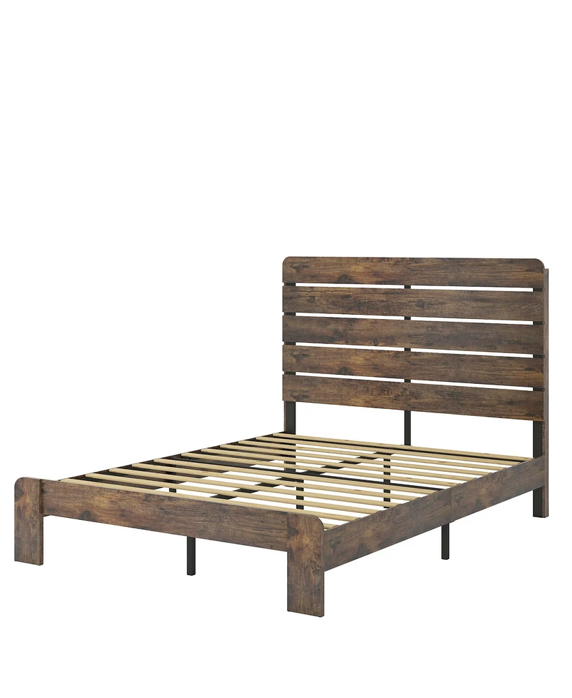 Queen Size Wood Platform Bed Frame with Storage in Dark Brown