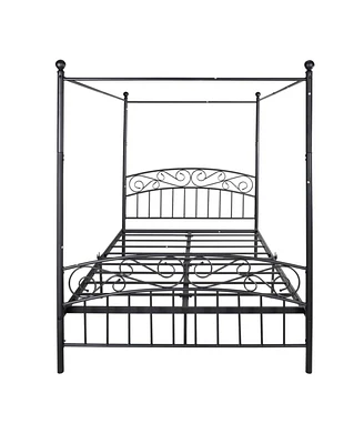 Queen Size Metal Canopy Bed Frame With Headboard And Footboard