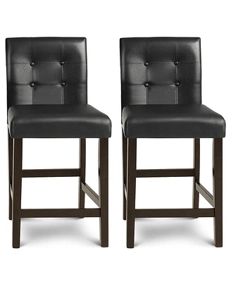 Set of 2 Pvc Leather Bar Stools with Solid Wood Legs