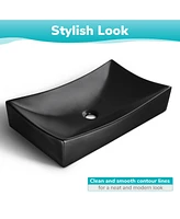 Aquaterior 26" Black Rectangle Bathroom Vessel Sink Countertop Porcelain Vanity Sink Basin w/ Drain