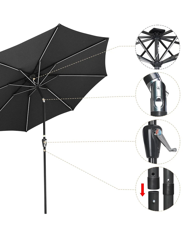 10ft Solar Power Led Patio Umbrella Market Parasol Pool Sunshade Tilt with Crank