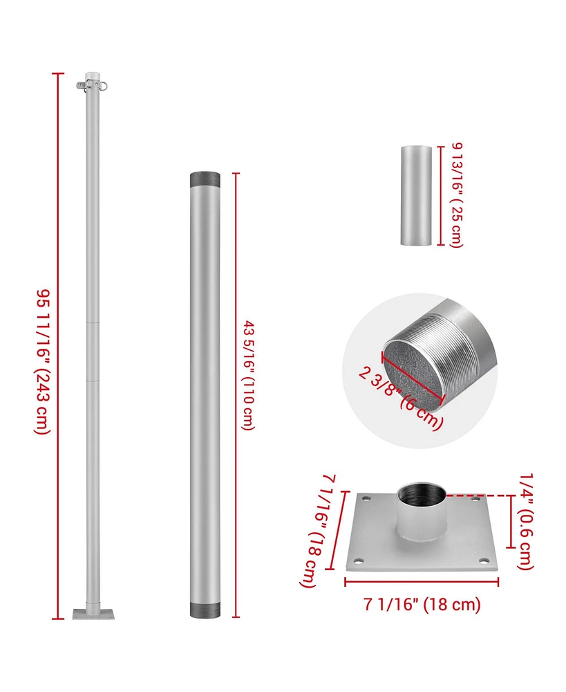 19x13Ft Rectangle Sun Shade Sail Canopy Awning 8Ft Detachable Pole Kit Outdoor