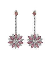 Pink Sapphire & Created White Sapphire Flower Drop Dangle Earrings in Sterling Silver by Suzy Levian