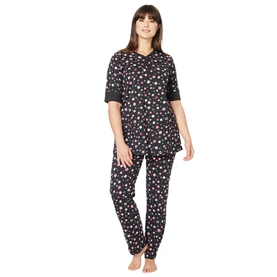 Dreams & Co. Women's Plus Printed Henley Pj Set