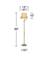 Montebello Traditional Adjustable Swing Arm Floor Lamp Standing 60" Tall Antique Brass Metal Column Golden Tan Bell Shade for Living Room Reading