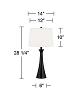 Karl Modern Table Lamps 28 1/4" Tall Set of 2 with Usb and Ac Power Outlet in Base Black Metal White Fabric Drum Shade for Bedroom Living Room Ho