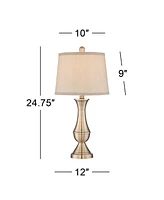 Becky Traditional Table Lamps 24.75" High Set of 2 Antique Brass Gold Metal Beige Tapered Drum Shade Decor for Living Room Bedroom House Bedside