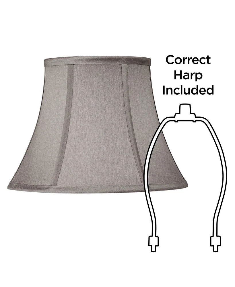 Set of 2 Pewter Gray Small Bell Lamp Shades 7" Top x 12" Bottom x 9" High (Spider) Replacement with Harp and Finial - Springcrest