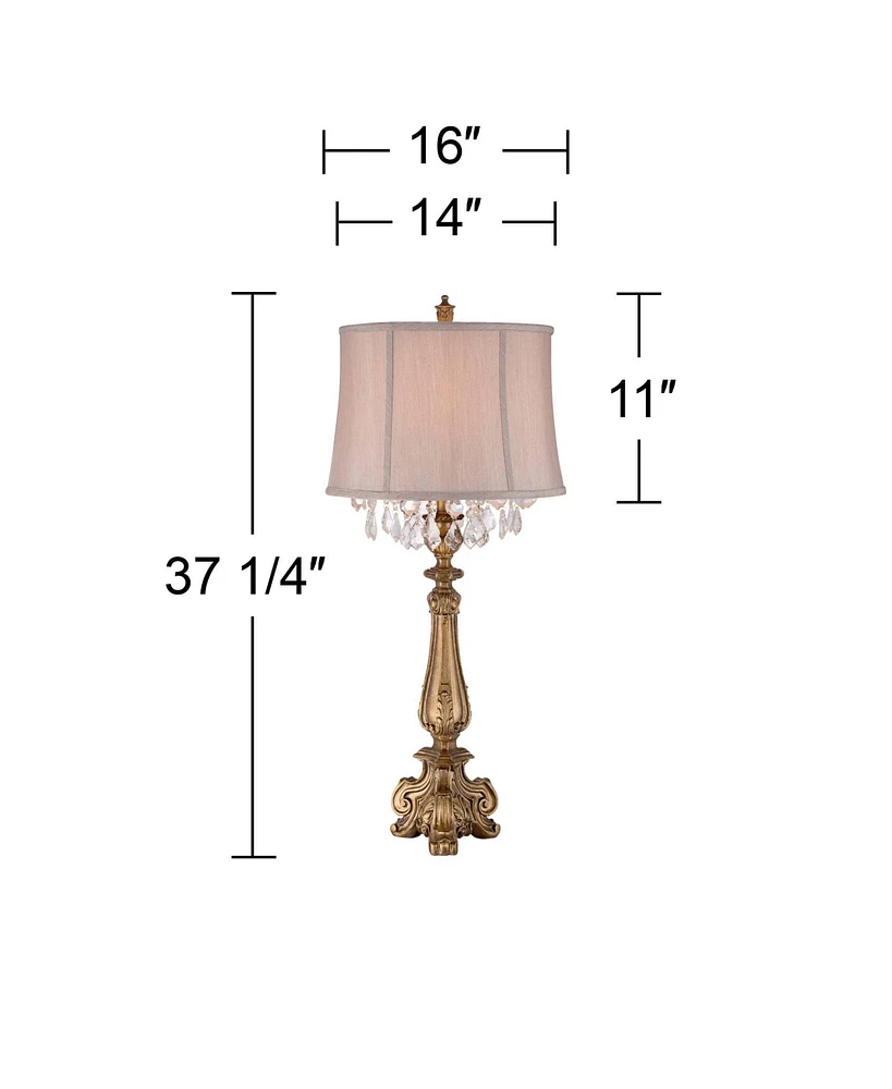 Barnes and Ivy Dubois Traditional French Country Console Table Lamp 37.25" Tall Antique Gold Crystal Chandelier Drum Shade Decor for Living Room Bedro