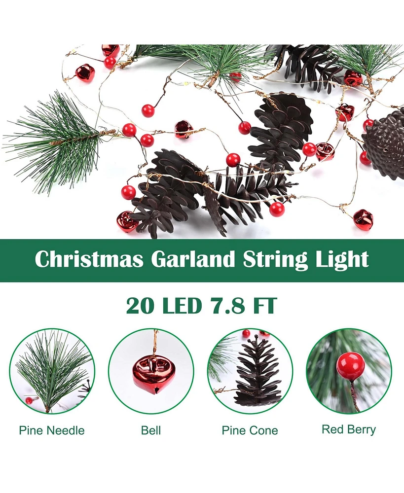 Yescom Christmas Garland with Lights,7.8Ft Battery Operated 20 Pcs Led String Lights with Pine Cone