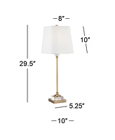 Julia Traditional Glam Luxury Style Buffet Table Lamp with Table Top Dimmer 29.5" Tall Skinny Gold Brass Crystal Glass White Fabric Square Shade