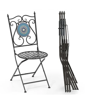 Costway Set of 2 Mosaic Chairs for Patio with Decorative Backrest Heavy-Duty Frame