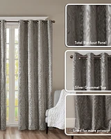 Mirage Knitted Jacquard Damask Total blackout curtains for bedroom, Silver grommet top fit up to 1.25 inches rod Single Curtain Panel for Living Room