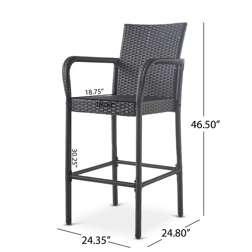 Grey Wicker Outdoor Barstools (Set of 2) Modern Style, Durable Construction