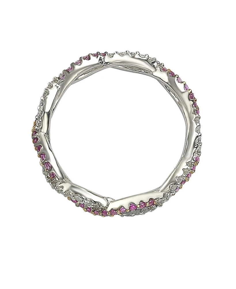 Suzy Levian Sterling Silver Sapphire & Created White Infinity Twisted Eternity Band Ring