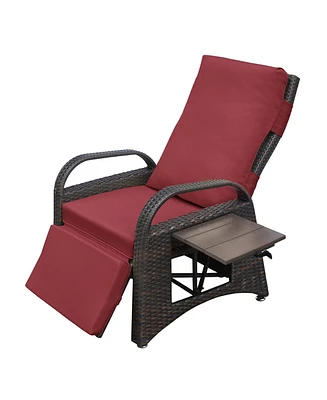 Streamdale Furniture Adjustable Outdoor Rattan Recliner with Hidden Table