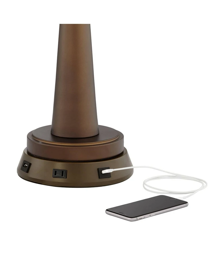 1 3/4" High Universal Charging Workstation Lamp Base Usb Port Ac Power Outlet Brown Bronze Finish Metal Single Shade Living Room Bedroom Bedside Night