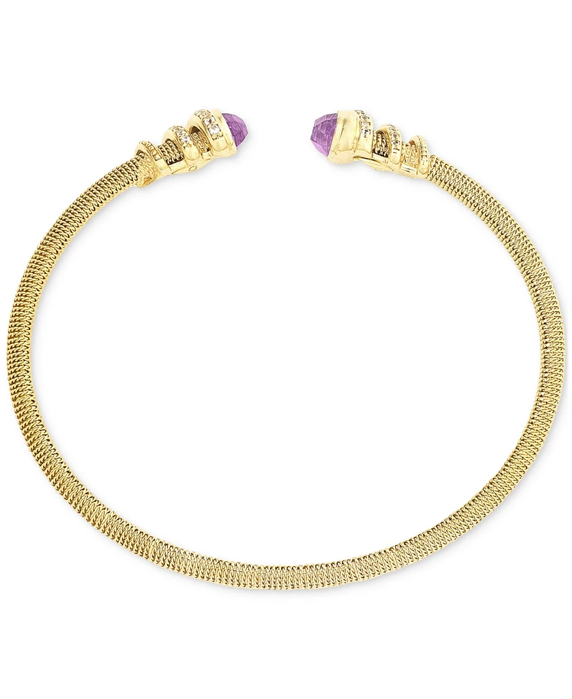 Amethyst (1-1/5 ct. t.w.) & White Topaz (3/8 Cuff Bangle Bracelet 14k Gold-Plated Sterling Silver (Also Sky Blue Citrine)