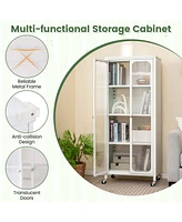 Storage Cabinet with Wheels & 2 Translucent Doors Adjustable Shelves Sideboard