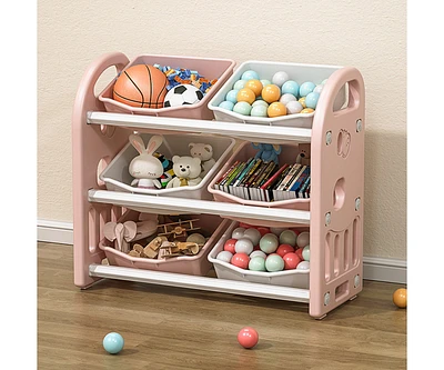 6-Bin Kids Toy Storage Organizer with Hdpe Shelf and Bins for Playroom