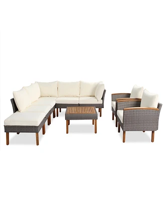 9-Piece Patio Furniture Set with Pe Wicker and Acacia Wood