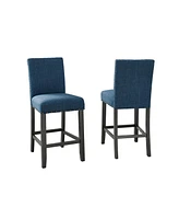 Blue Fabric Counter Height Stools with Nailhead Trim, Set of 2
