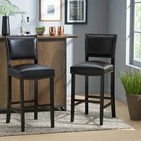 Contemporary Nailhead Barstools with Rubberwood Legs