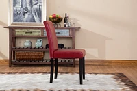 Style Solid Wood Leatherette Padded Parson Chair, Red, Set of 2