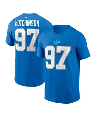 Nike Men's Aidan Hutchinson Blue Detroit Lions Name Number T-Shirt