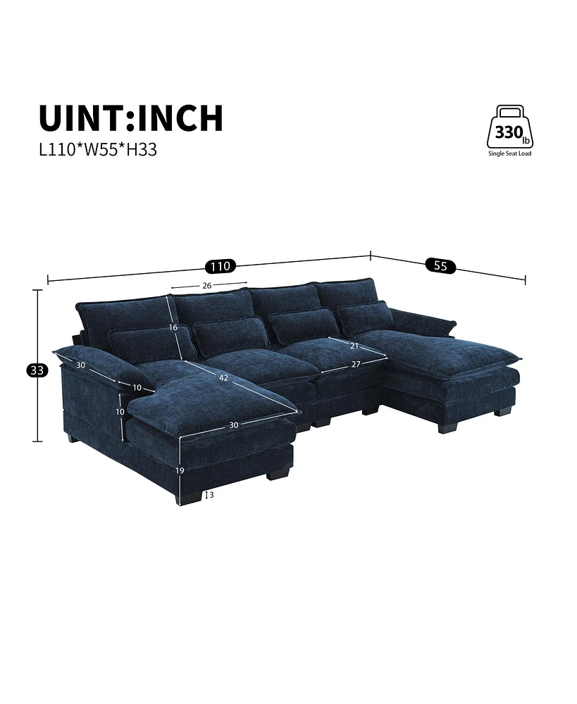 Mondawe 109.8x55.9" Modern U-shaped Sectional Sofa with Waist Pillows,6-seat Upholstered Symmetrical Sofa Furniture,Sleeper Sofa Couch with Chaise Lou