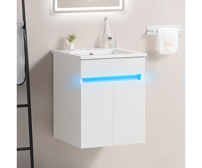 Modern Bathroom Vanity with Ceramic Sink and Automatic Lighting