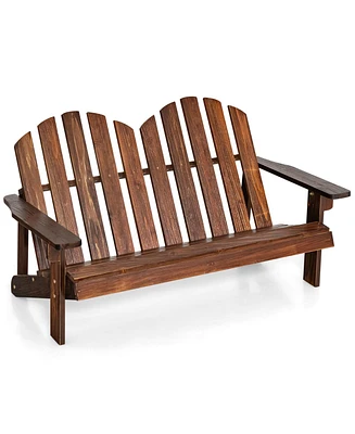 2 Person Fir Wood Adirondack Chair with High Backrest