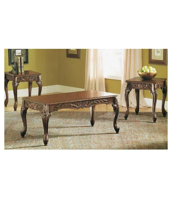3Pc Dark Cherry Finish Coffee & End Table Set