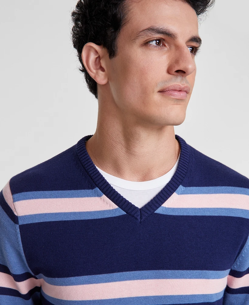 Club Room Men's Mixed Stripe V-Neck Sweater, Created for Macy's