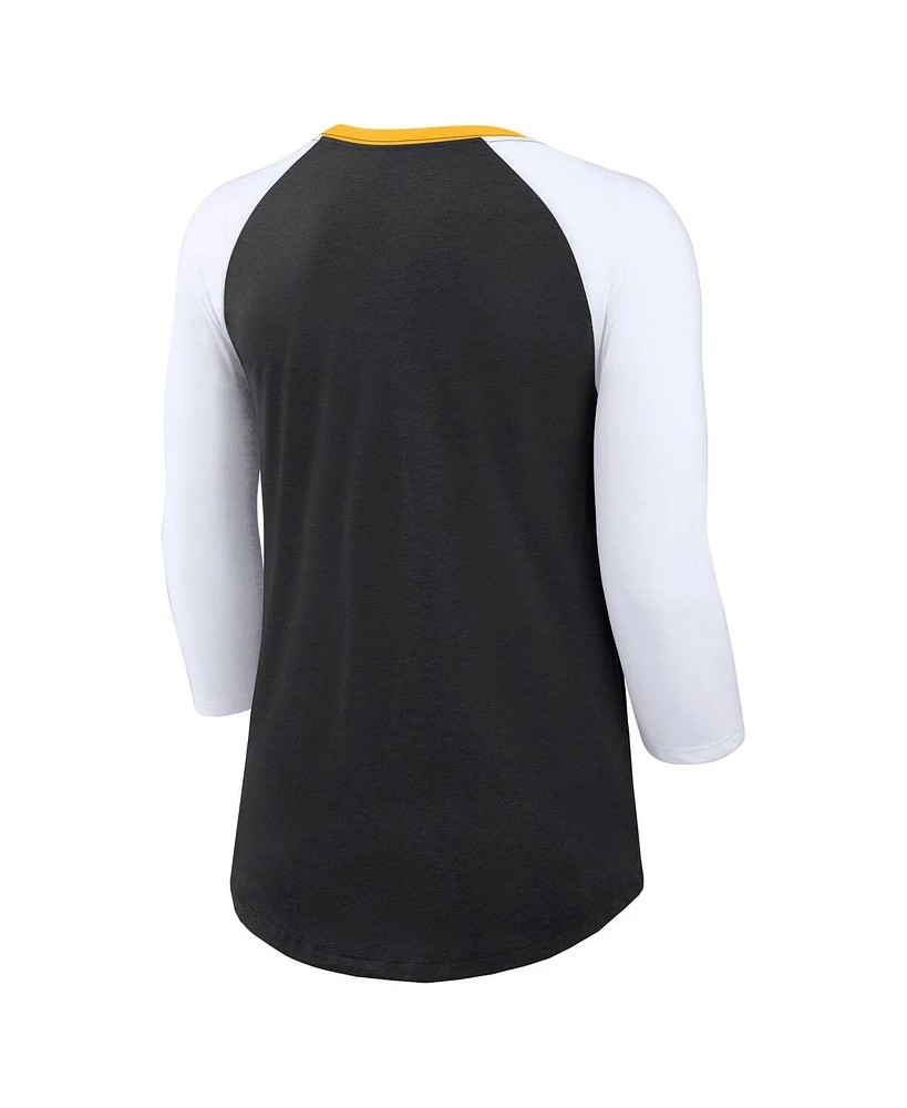 Nike Women's Black/White Pittsburgh Steelers Knockout Arch Raglan Tri-Blend 3/4-Sleeve T-Shirt