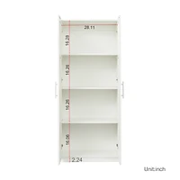 High Wardrobe And Kitchen Cabinet With 2 Doors And 3 Partitions To Separate 4 Storage Spaces, White
