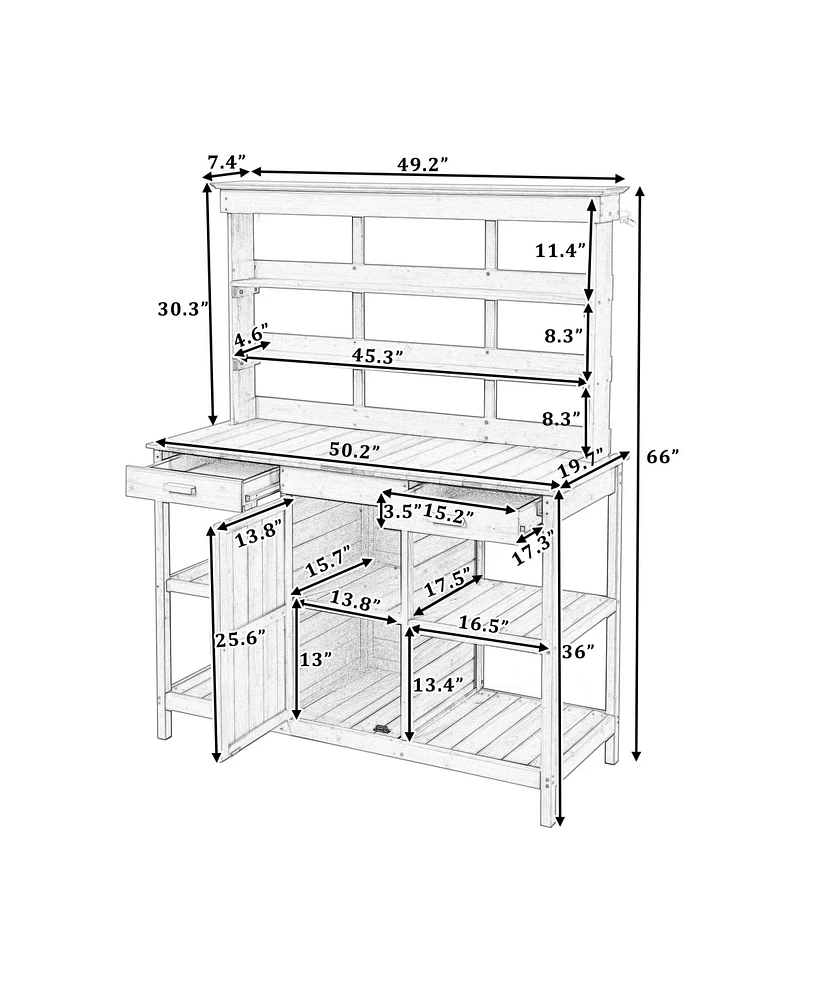 Large Outdoor Wooden Potting Bench Table with Storage Options