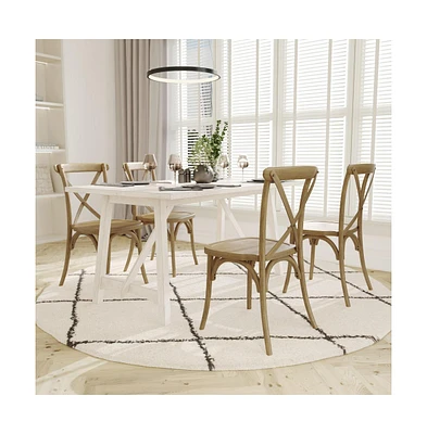 Hensler Set Of 2 Weather-Resistant Wood Look Stackable Resin Cross Back Chairs For Indoor/Outdoor Use