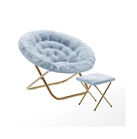 Emma+Oliver Ersa Oversize Folding Saucer Moon Chair And Ottoman For Dorm Bedroom With Steel Frames