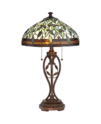 Traditional Tiffany Style Table Lamp 26" High Blossoming Bronze Brown Leaf and Vine Antique Glass Shade Decor for Living Room Bedroom House Bedsi