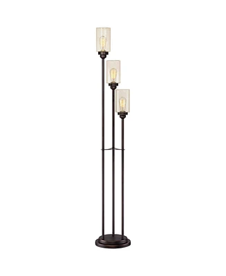 Libby Modern Industrial Tree Floor Lamp Standing 66" Tall Oiled Bronze Metal 3-Light Amber Seedy Glass for Living Room Reading Bedroom Office Hou