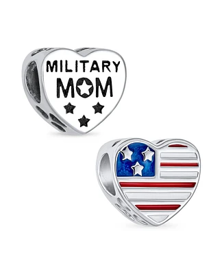 Bling Jewelry Heart Shape American Patriotic Usa Flag Words Military Mom Charm Bead Wife Sterling Silver Fits European Charm Bracelet