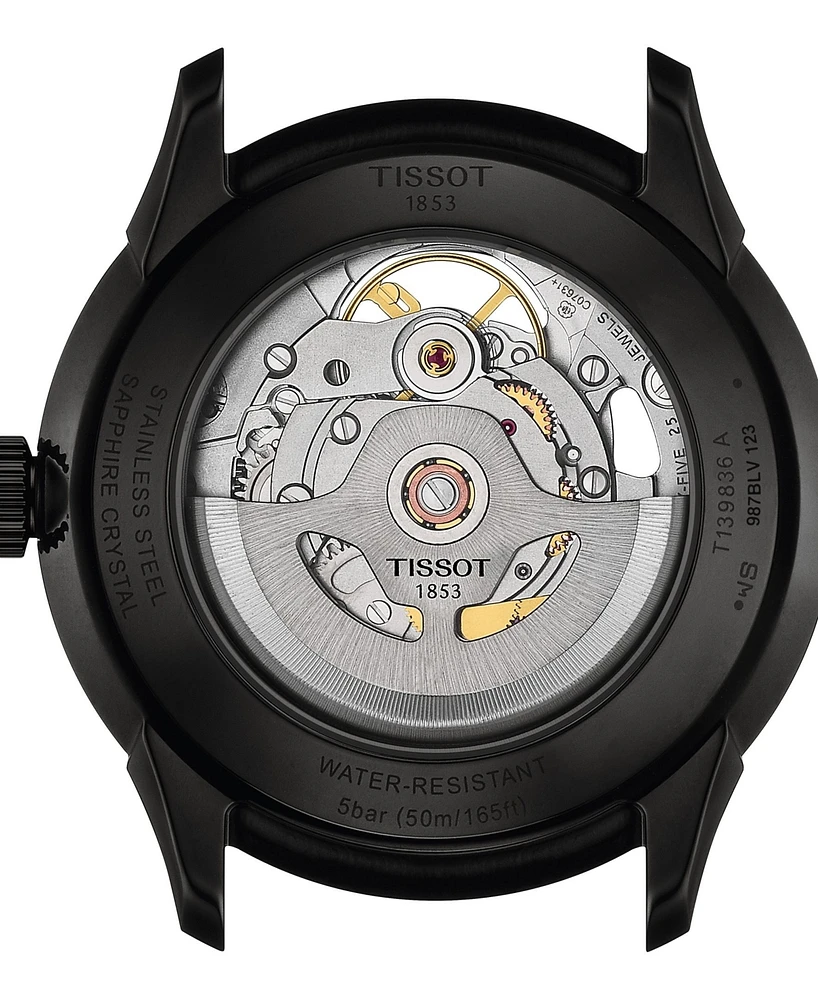 Tissot Men's Swiss Automatic Chemin Des Tourelles Skeleton Black Leather Strap Watch 40mm