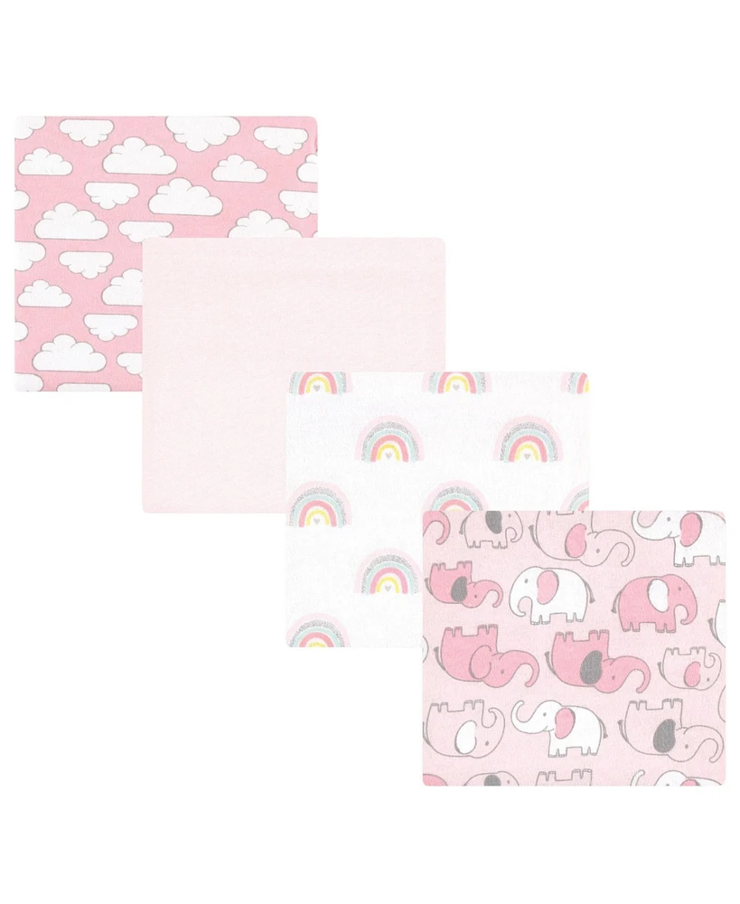 Hudson Baby Infant Girl Cotton Flannel Receiving Blankets, Girl New Elephant, One Size