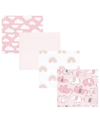 Hudson Baby Infant Girl Cotton Flannel Receiving Blankets, Girl New Elephant, One Size