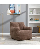 Soft Tufted Foam Bean Bag Chair With Teddy Fabric Coffee Brown